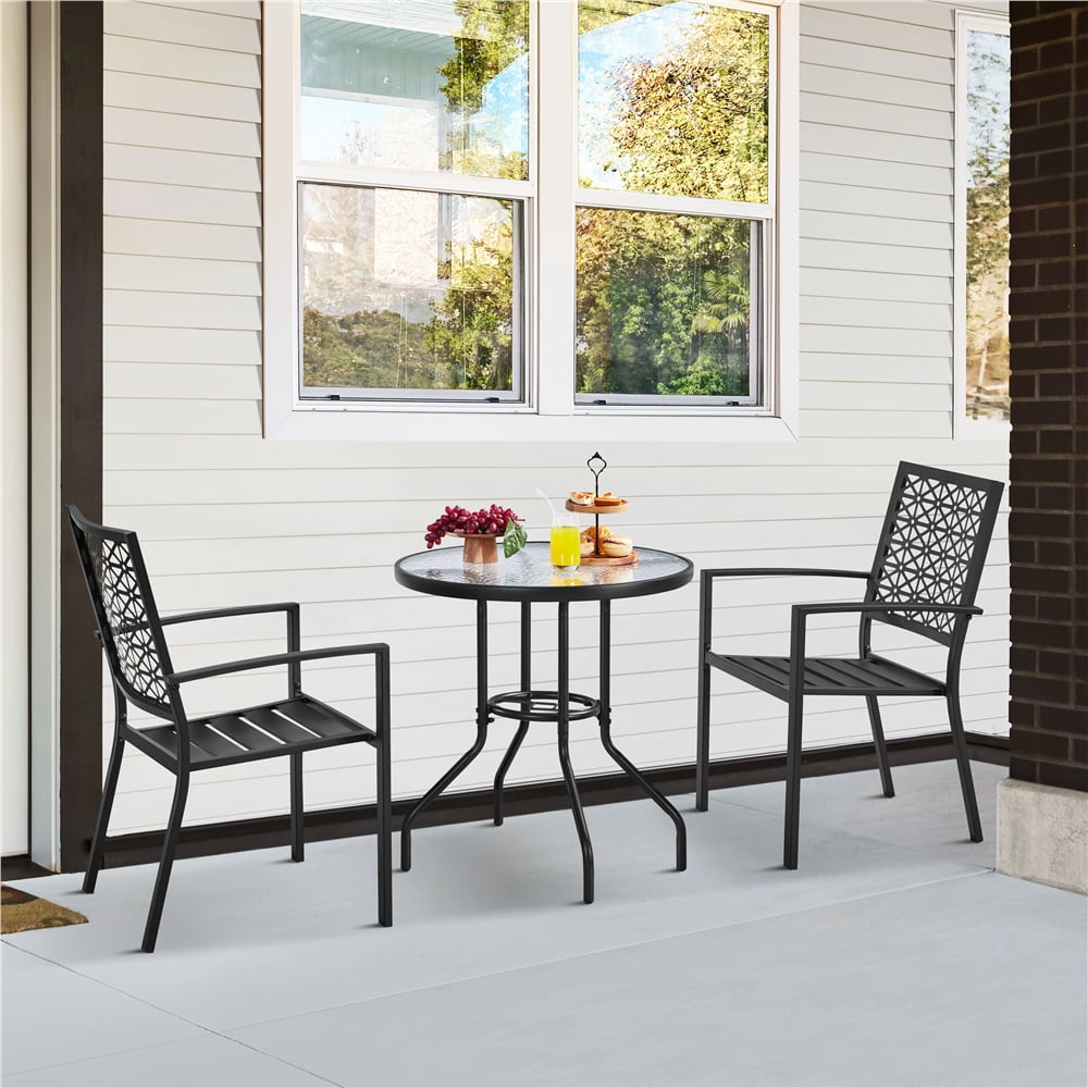 Yaheetech 2pcs Patio Metal Dining Chairs with Armrests for Outdoor, Black