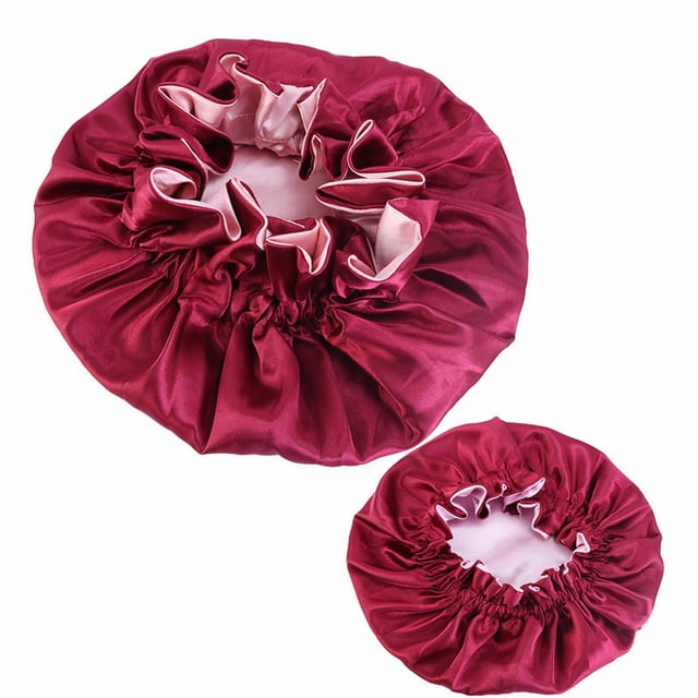 Parent Enfant Bonnet de Nuit en Satin - Imitation Soie, Élastique, pour Protection des Cheveux