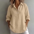 thumbnail image 2 of Purcolt Women's Linen Button Shirt Long Sleeve Loose Blouse with Pocket for Summer Travel Beach Work Outfits Solid Work Business Casual Tops, 2 of 6