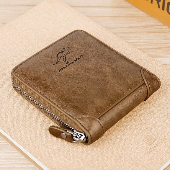 Men's Leather RFID Blocking Waterproof Zip-Around Wallet Bifold Credit Card ID Holder with Coin Pouch