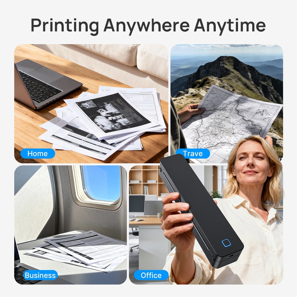 D830B Wireless Thermal Printer Portable for Travel Office School Includes 1 Paper Roll Supports A4 Letter Ink-Free iOS Android Laptop