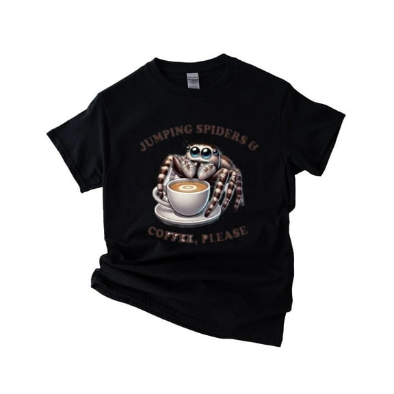 Coffee Lover Jumping Spiders and Caffeine Funny Meme T-Shirt , Hoodie , Sweatshirt, for men & women, up to size 5XL.