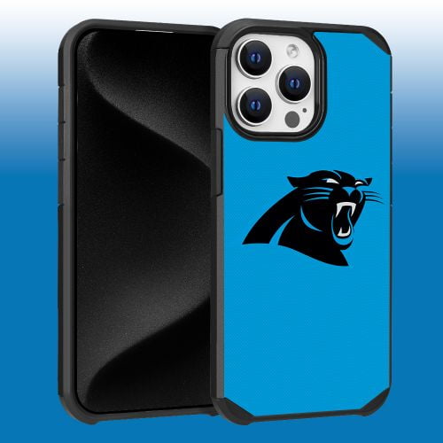 Apple iPhone 15 Pro Max (6.7) - NFL Licensed Carolina Panthers Team Logo on Light BLue Textured Dual Layer Case
