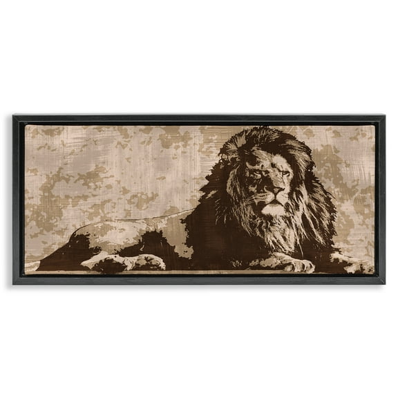 Stupell Industries Rustic Impression Lion Animals Painting Black Floater Framed Canvas Art Print Wall Art, 25 x 11