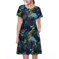 thumbnail image 1 of Bixox Robe d'Été à Manches Courtes pour Femmes Robe Ample Longueur Genou avec Poches-Dinosaure Dessin Animé, 1 of 7