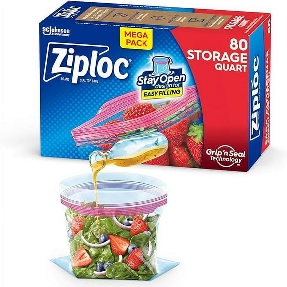 Ziploc Quart Food Storage Bags, Stay Open Design with Stand-Up Bottom, Easy to Fill, 80 Count( Pack of 2 )