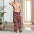 thumbnail image 5 of Uemuo Red Floral Pattern Men's Wide Leg Palazzo Lounge Pants with Pockets Light Weight Loose Comfy Casual Pajama Pants-Small, 5 of 9