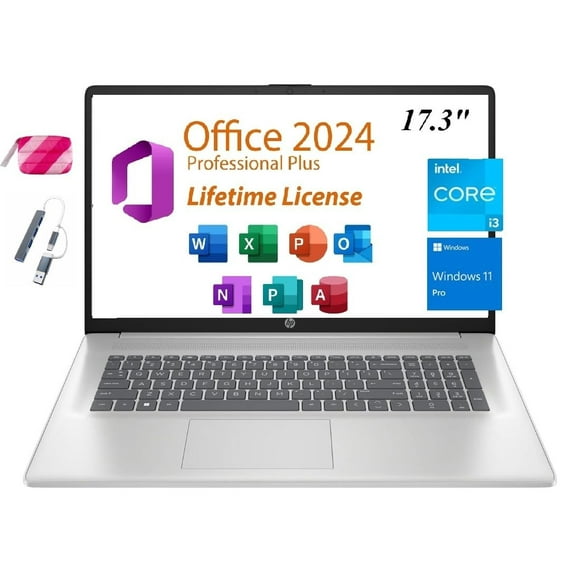 HP 2025 Premium 17 Laptop, 17.3" HD Display, Lifetime Office 2024, Intel Core i3-N305 Processor,16GB RAM, 256GB PCIe SSD, Wi-Fi 6, HDMI, Webcam, Windows 11 Pro, Silver
