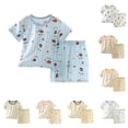 thumbnail image 4 of Mnyotv Summer Outfits Short Sleeve Pajama Set for Home Cartoon Printed Lounge Set Casual Pajamas for Kids Size 5-6 Years, 4 of 4