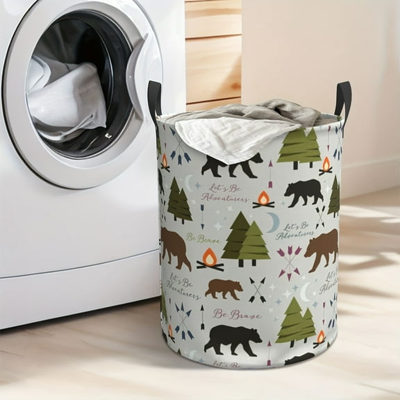Animal Jungle Bear Print Thick Oxford Fabric Extra Large Foldable Laundry Basket, Home Storage Basket, Laundry Basket