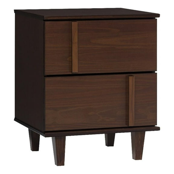 Pemberly Row 20" Modern Solid Wood 2-Drawer Nightstand - Walnut