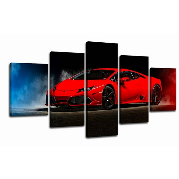 Red Car Wall Art Lamborghini Posters Wall Decor for Boys Game Room Bedroom Cool Sports Car Canvas Prints Supercar Classic Sports Paintings Modern Artwork Living Room Home Decorations 5 Pcs/Set 60x32”