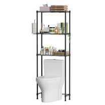 Over the Toilet Storage Rack, 3-Tier Heavy Duty Bathroom Organizer with Adjustable Freestanding Shelves and Hooks, Space Saver Fit Most Toilets, Black