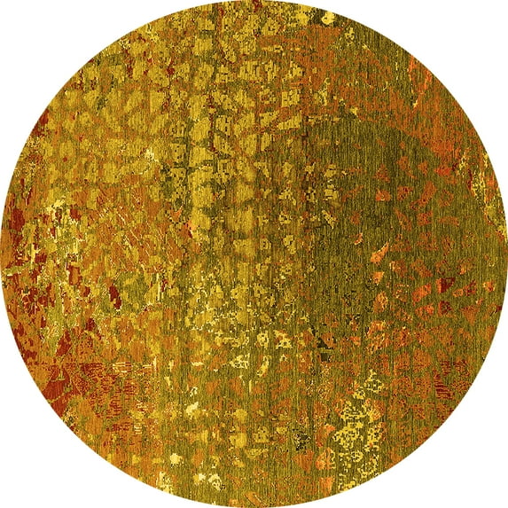 Ahgly Company Indoor Round Oriental Yellow Industrial Area Rugs, 6' Round
