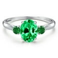 thumbnail image 3 of Gem Stone King 10K White Gold Green Zirconia 3-Stone Ring for Women | 1.43 Cttw | Oval 8X6MM | Gemstone Birthstone | Size 6, 3 of 6