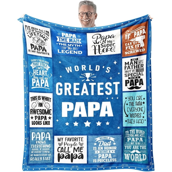 Papa Blanket Gifts for Papa on Fathers Day from Grandkids - 50" X 60" World''s Greatest Papa Soft Throw Blanket - Christmas Birthday Present for Papa