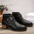 thumbnail image 6 of Onlyshoes Women's Studded Ankle Boots Leather Multiple Buckle Chunky Heel Booties Almond Toe Punk Boot, Gifts for Women Mother Girlfriend, 6 of 8