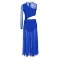 thumbnail image 4 of Raenseen Kids Girls Lyrical Dance Dress Contemporary Dance Dress Sheer Mesh Split Flowy Maxi Skirted Leotard Blue 8, 4 of 7
