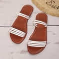thumbnail image 5 of qkdmdw White Women'S Pu Flat Sandals Casual Summer Beach Sandals 2-Way Strap Adjustable Slide Sandals Comfortable Walking Shoes Outdoor Heel 0.78In, 5 of 9