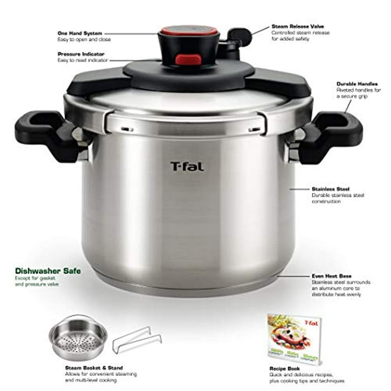 T fal P45007 Clipso Stainless Steel Dishwasher Safe PTFE PFOA and Cadmium Free 12 PSI Pressure Cooker Cookware 6.3 Quart Silver Walmart