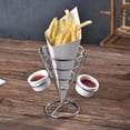 thumbnail image 3 of 1 Uds. Cesta cónica de exhibición de acero inoxidable, suministros para servir, estante para freír francés para comida, fiesta, cocina, restaurante, Plata 2 Copas Sunnimix Cesta de cono, 3 of 6
