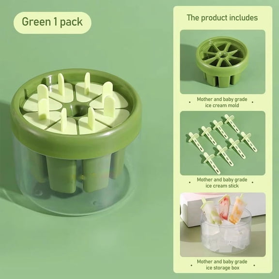Reusable Silicone Popsicle Molds, Easy-to-Clean Homemade Ice Pop Maker for DIY Frozen Desserts, Stackable Ice Cream Mold with Lids and Sticks, XL #0433 Green