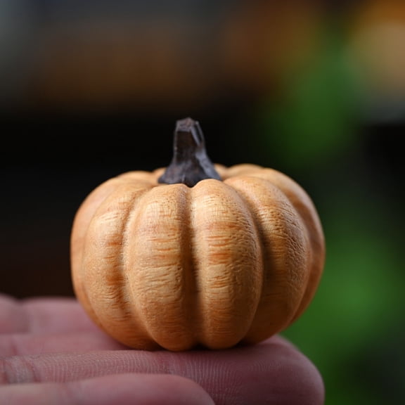 MInHoues Handcrafted Wooden Pumpkin Carving, Golden Rosewood Mini Pumpkin Decor with Wood Grain, Desktop Counter Shelf Fall Halloween Thanksgiving Ornament Decor for Home