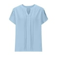 thumbnail image 6 of ZQUUVOU Womens Summer Tops Short Sleeve Solid Color Round Neck Lace Blouse Blue, 6 of 8