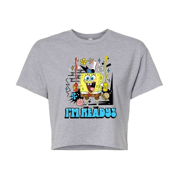 SpongeBob SquarePants - I'm Ready - Juniors Cropped Cotton Blend T-Shirt