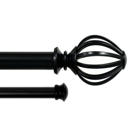 Lumino 1 Inch Black Regis Cage, Double Curtain Rod Set, 42-120" Width