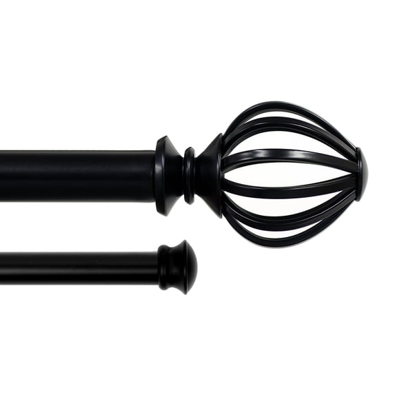 Lumino 1" and 5/8" Black Regis Cage Adjustable Double Curtain Rod Set, 42"-120"