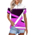 thumbnail image 2 of Blusas para las Mujeres Impresión Casual Manga Corta Turndown Collar Botón Superior, Tops Cortos para las Mujeres, 2 of 9