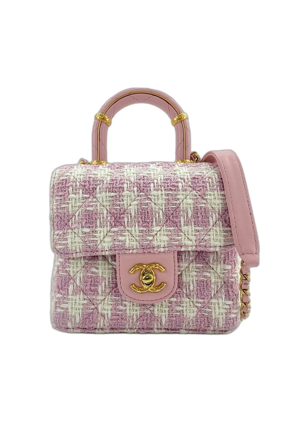 Pre-Owned Chanel Matelass Shoulder Bag, Tweed, Pink