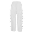 thumbnail image 5 of Fiaer,Women's Side Buttons Plus Size Capri Pants,Womens Loose Fit Straight Leg Slacks with Pockets,Ladies Lightweight Solid Breathable Trousers White XL, 5 of 5