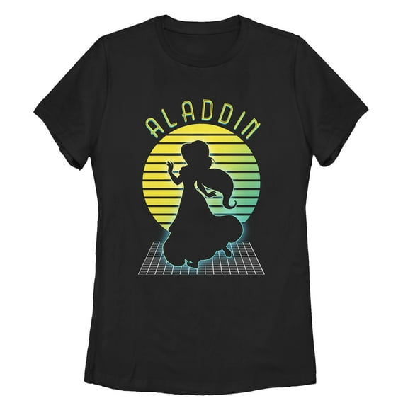 Women's Aladdin Retro Jasmine Grid  Graphic Tee Black Medium