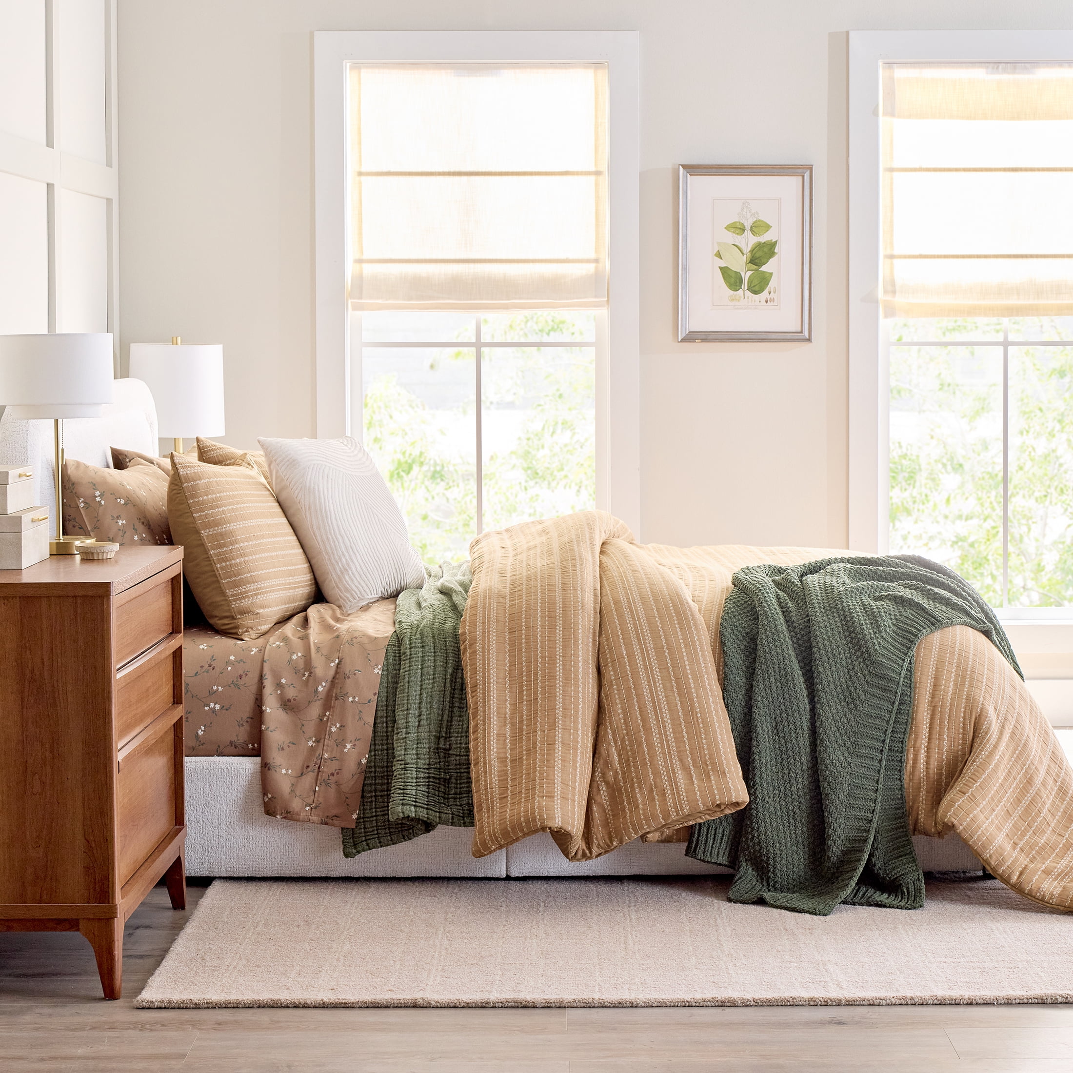 Better Homes & Gardens King Comforter Set, All-Season, 3-Piece, Dark Camel Stripe