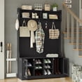 thumbnail image 3 of Hall Tree with Shoe Storage , Black Entryway Organizer with 7 Coat Hooks and Glass Door for Home, 3 of 7