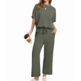thumbnail image 5 of Two Piece Sets for Women Summer Outfits Wide Leg Crop Pants Lounge Sets Beach Vacation Clothes Green XL, 5 of 9