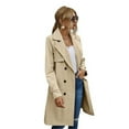 thumbnail image 3 of Women Solid Color Long Sleeve Lapel Double Breasted Belted Trench Coat, 3 of 3