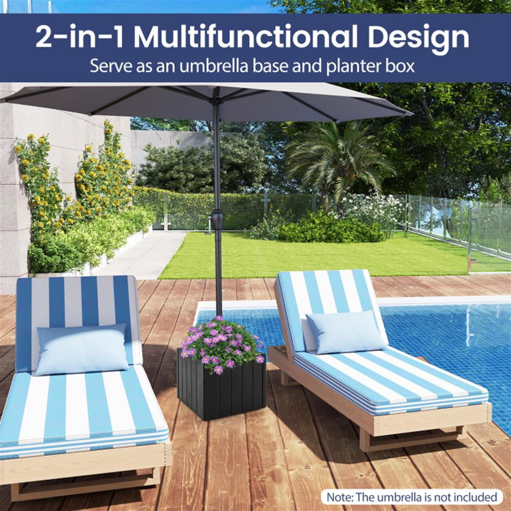 Spaco 2-in-1 Outdoor Umbrella Base Planter Patio Umbrella Stand with Flower Box, Outdoor Umbrella Stand, Patio Umbrella Stands & Bases, Deck Umbrella Stand-Black