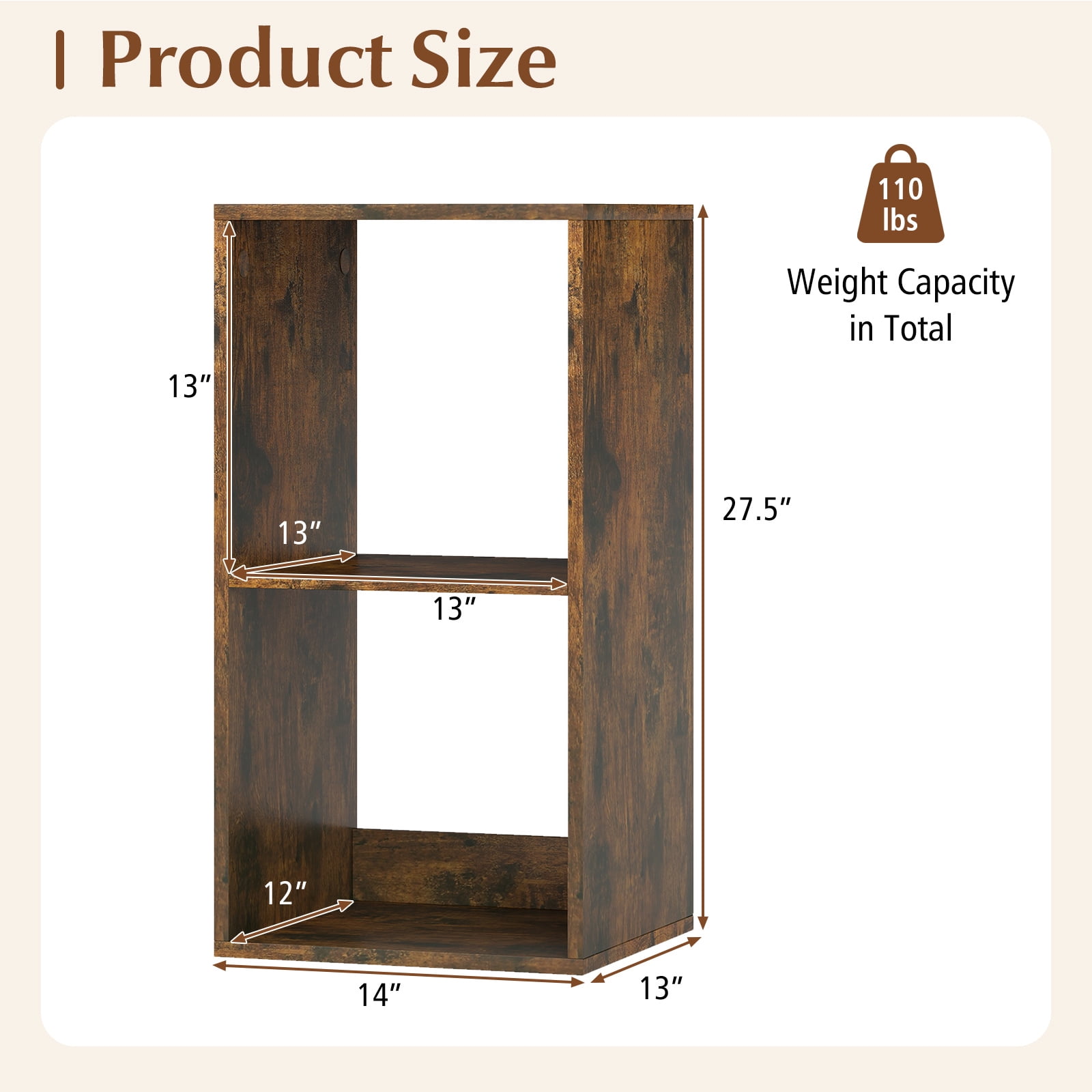 Gymax 2PCS 2-Cube Bookcase w/ Anti-tip Kit 2-Tier Open Back Bookshelf for Bedroom Brown