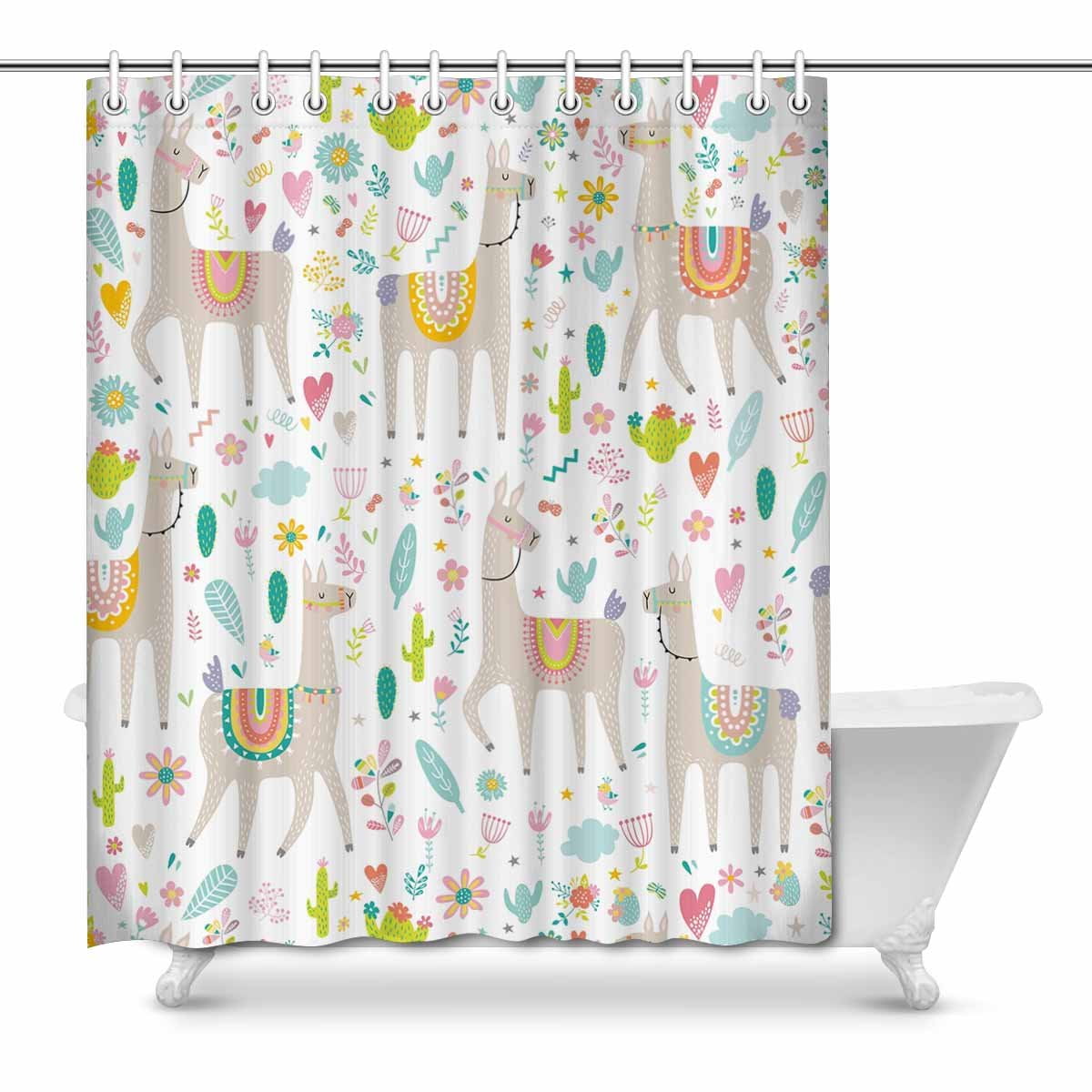 Mkhert Funny Llama Cactus And Flower Waterproof Shower Curtain Decor Fabric Bathroom Set 66x72 Inch Walmart Com Walmart Com