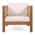 thumbnail image 4 of GZXS Outdoor Acacia Wood Club Armchair with Beige Cushion and Natural Wicker Armrests, Weather-Resistant Frame, 400 lbs Capacity, for Patio Garden Deck, 4 of 10
