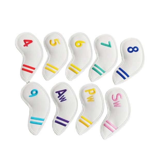 9 fundas para cabezas de palos de golf, se adaptan a la mayoría de los palos, estuche de viaje, funda para cabezas de hierro de golf, fácil de usar. Blanco