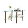 thumbnail image 2 of Transparent Oval glass coffee table, modern table in living room Oak wood leg tea table 3-layer glass table, 2 of 9
