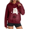thumbnail image 3 of XPMWRP Cute Cat Sweatshirt for Women Casual Graphic Hoodie Fashion Animal Print Long Sleeve Pullover Oversized Tops Wine S, 3 of 8