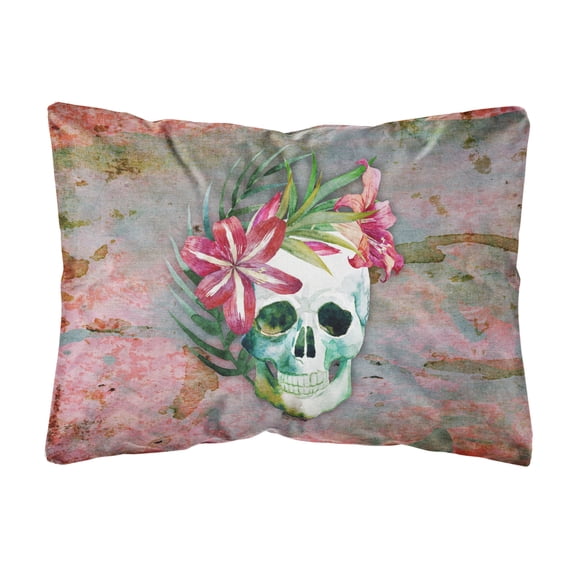 Day of the Dead Skull Flowers Canvas Fabric Decorative Pillow