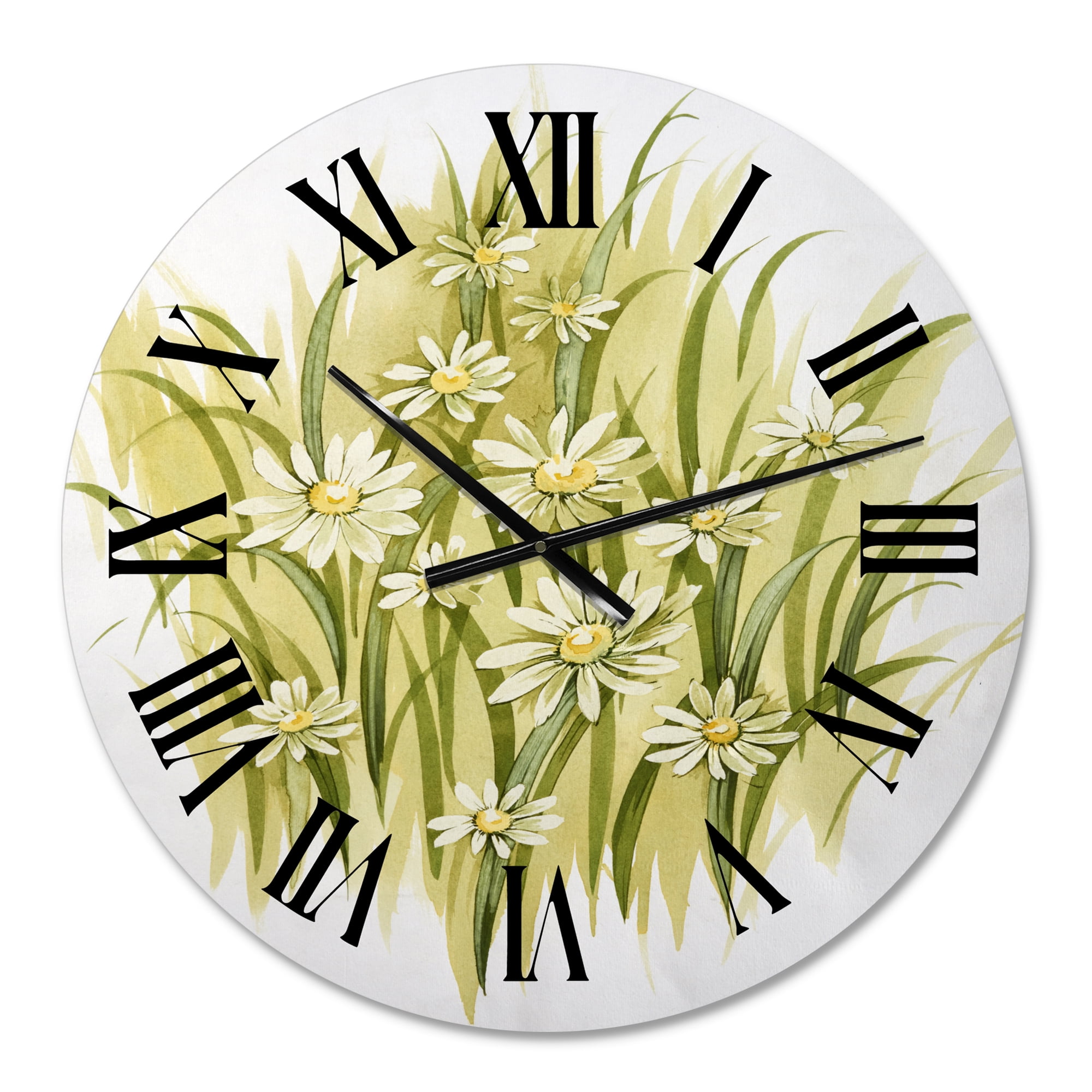 Designart 'White Meadow Flowers' Traditional Wall Clock