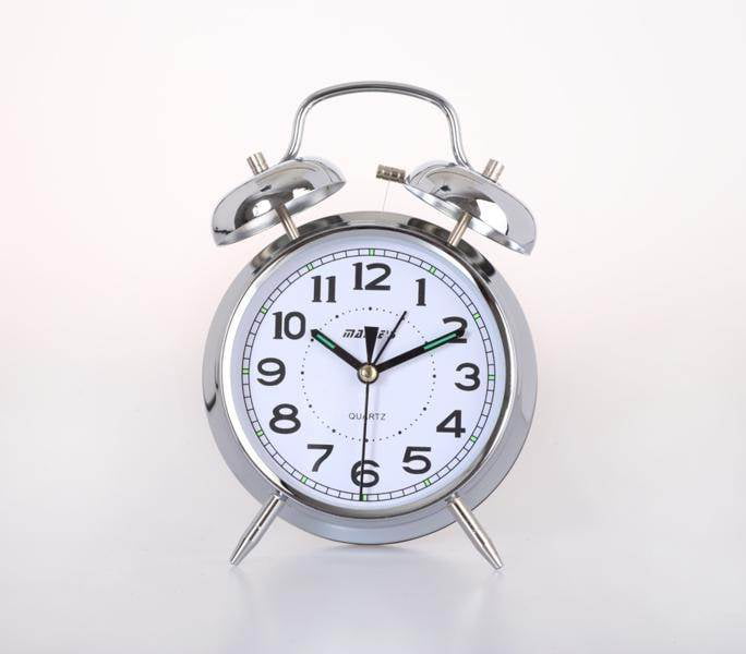 Traditional Quartz Chrome Metal Double Bell Bedside Table Alarm Clock 