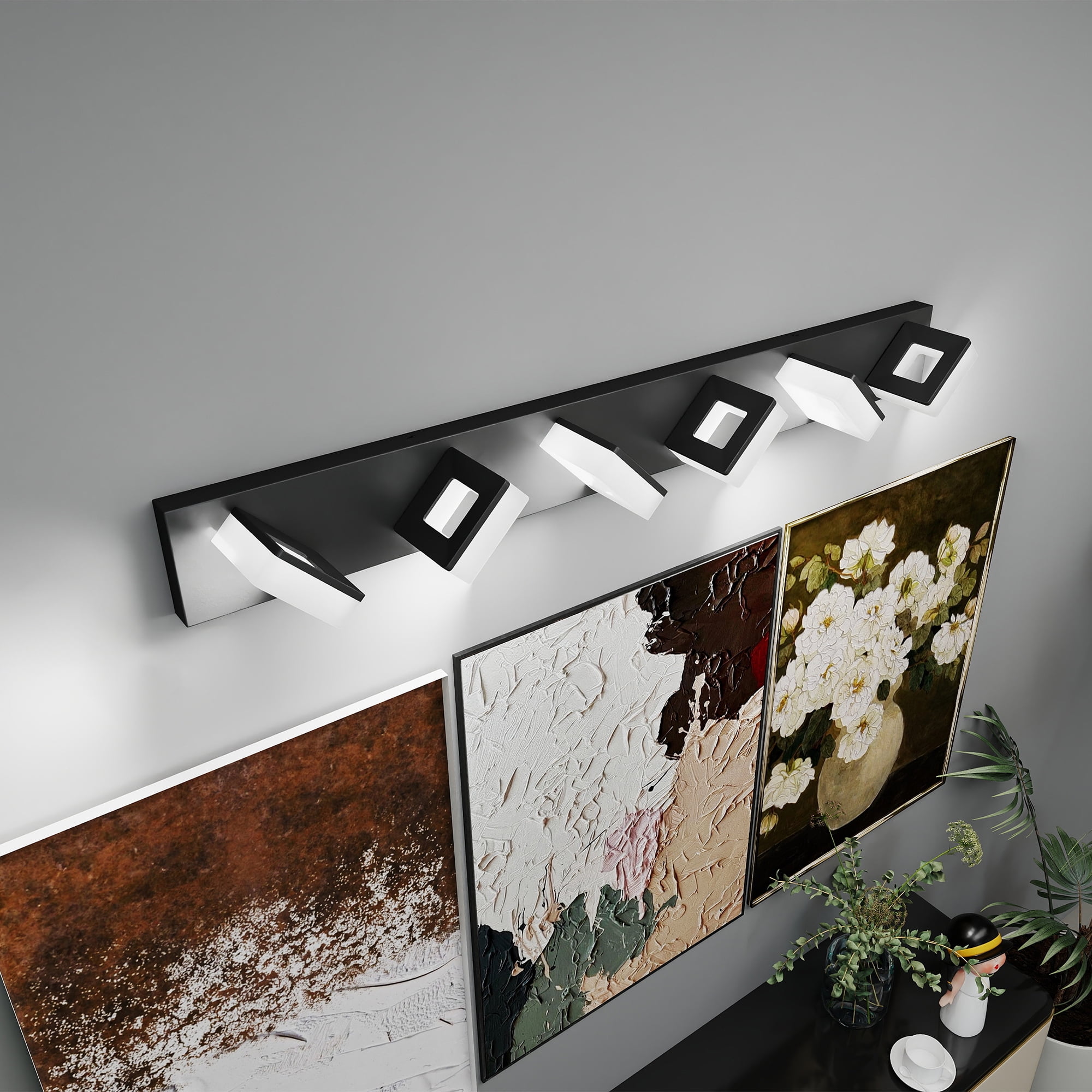 6 Light Dimmable Black Bathroom Light Fixtures Over Mirror, 39 in LED Vanity Lights, Acrylic Stainless Steel, Adjustable 3000K/4000K/6000K, 360° Rotate